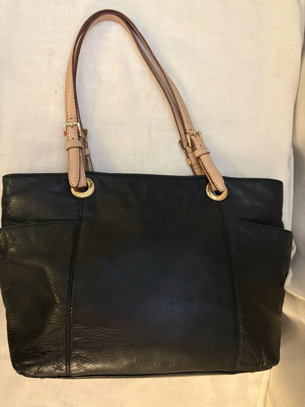 Michael Kors Black Pebbled Leather Jet Set Tote Shoulder Bag Gold Hardware LG